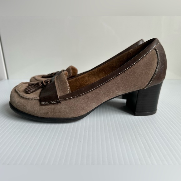 Naturalizer Suede Oxford Pump Taupe Brown Tassels Size 8 Comfortable Office - Picture 6 of 10
